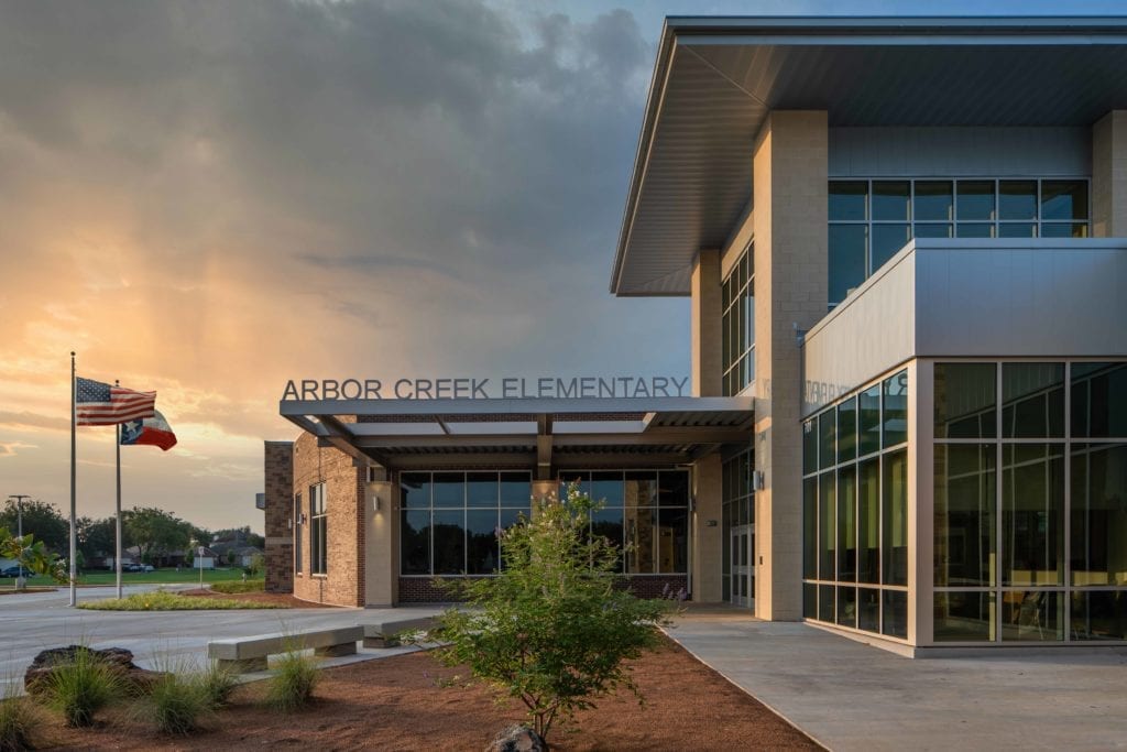 HEB ISD Arbor Creek Elementary Front Entrance at Dawn